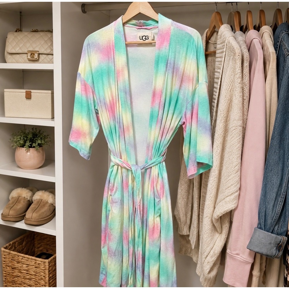 UGG Monrose II Womens XS Tie Dye Knit Robe Belted Kimono Lounge Wrap Rare Color